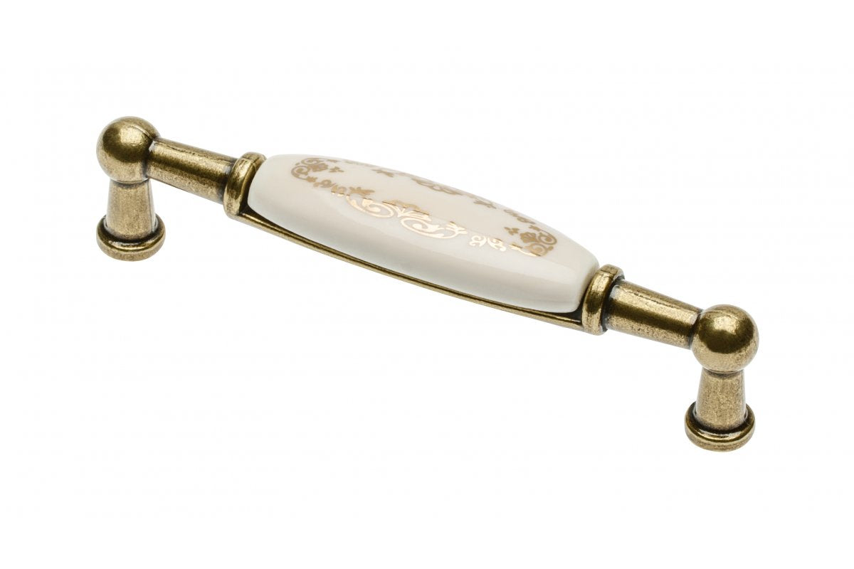 Porcelain handle 728B C=96mm antique brass X-gold ornament