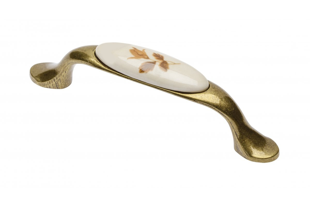 Porcelain handle 728P C=96mm antique brass B-autumn rose