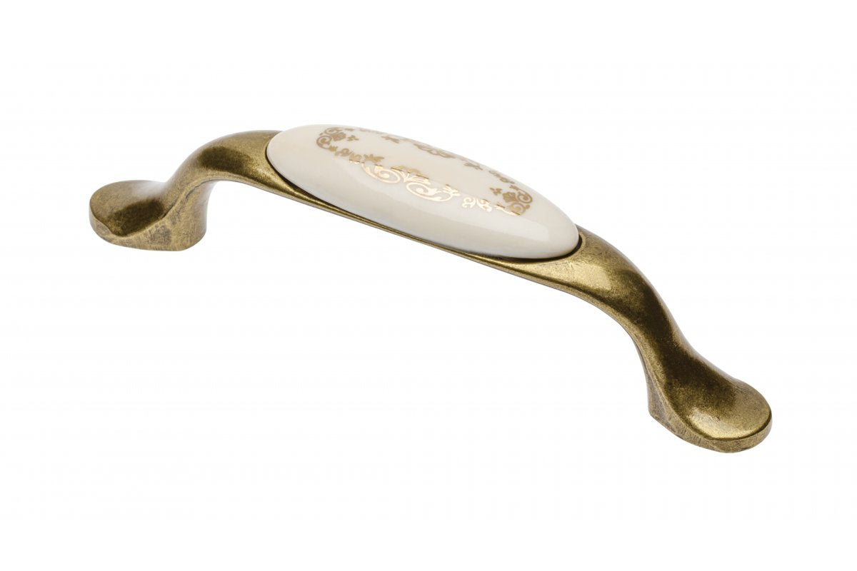 Porcelain handle 728P C=96mm antique brass X-gold ornament