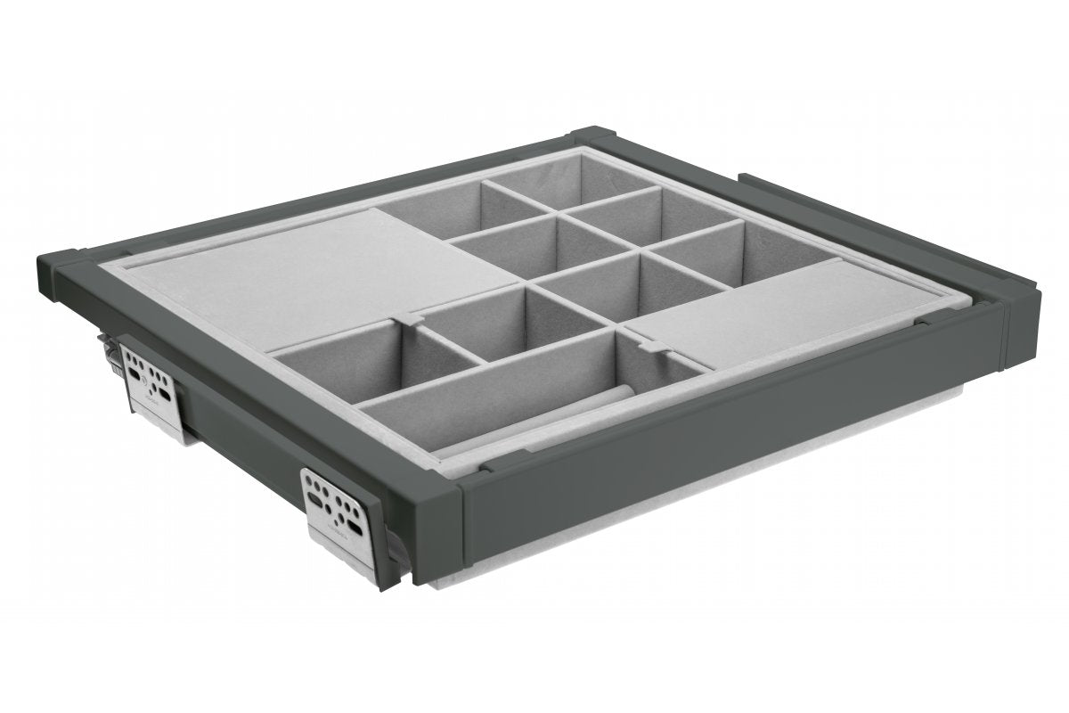 Drawer Elite with organizer 600 mm with soft closing, gray anthracite