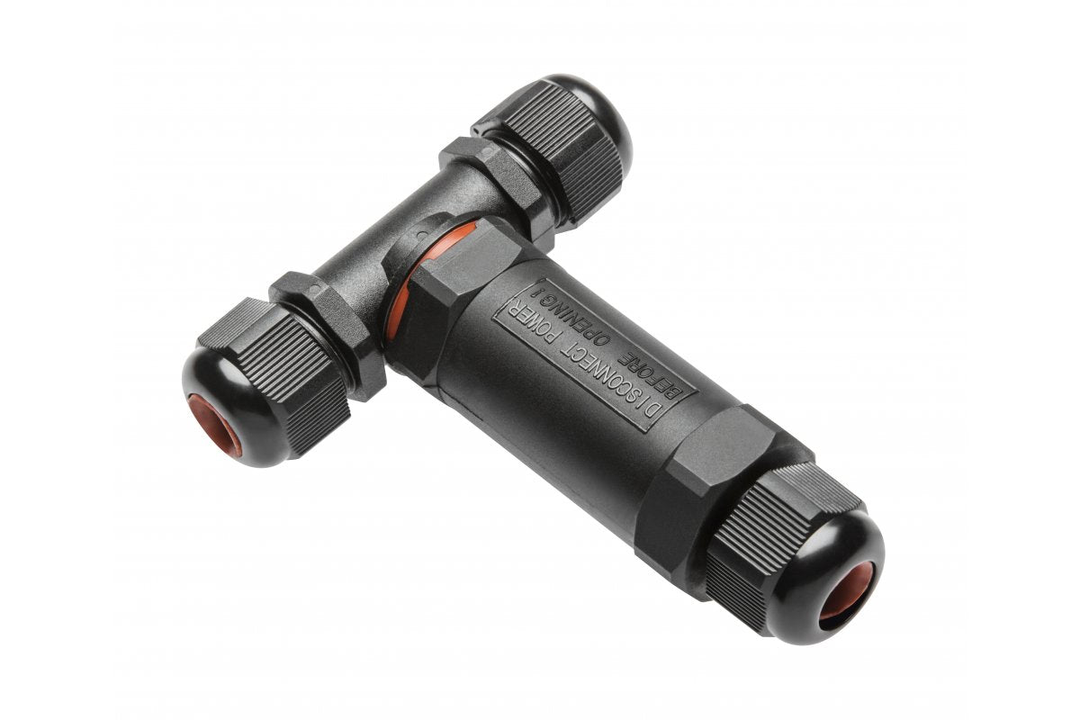 Waterproof T connector for electrical cables, IP68