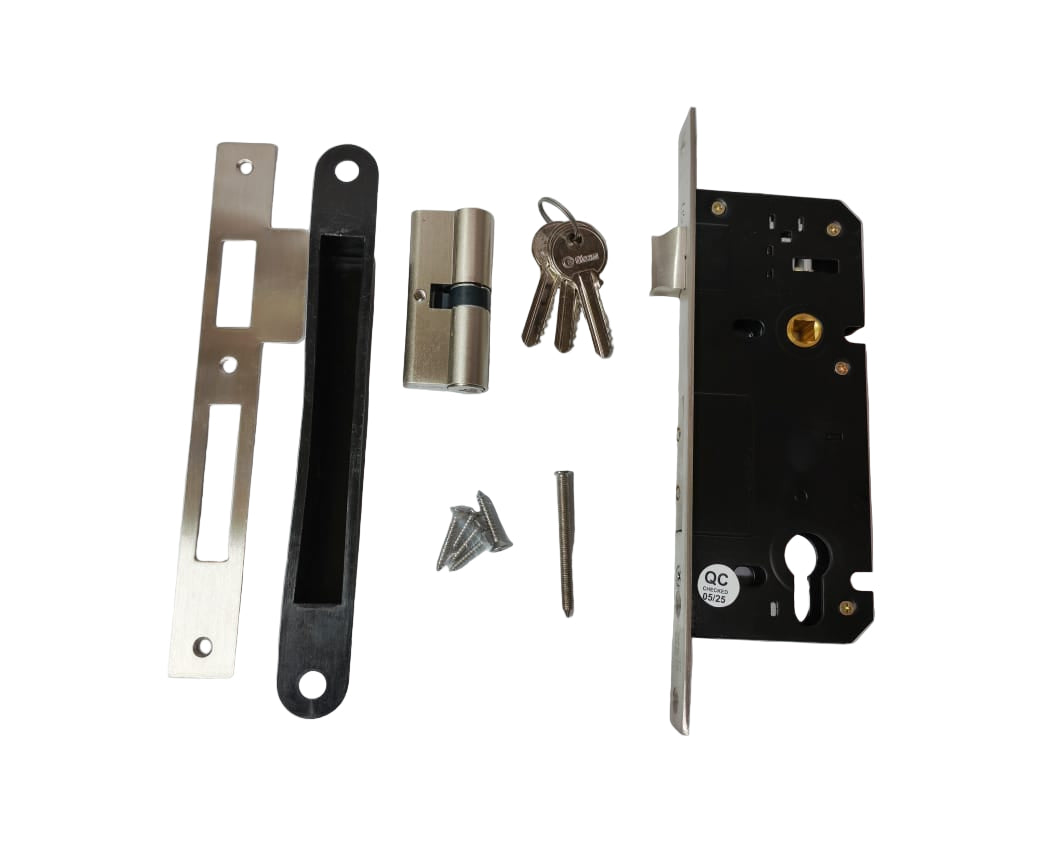 Gleam Mortise Lock 85/45 SS with 70mm Brass Cylinder England