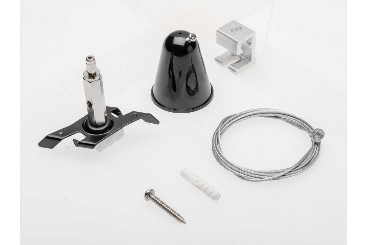 Suspension Kit for X-RAIL Three-Phase Busbar, 1.5m wire, Easy Click mounting, micropositioner, black