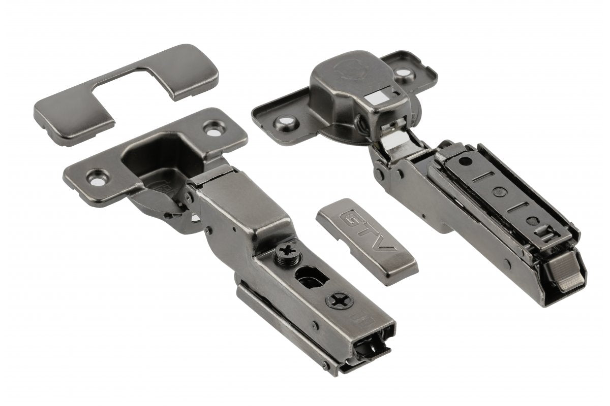 HC twin hinge, 3D screw adjustment, w/out euro screws, packed in polybag with caps, black