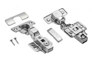 Hydraulic hinge half-recessed, with eccentric adjustment on the arm and on the slide, H=0, without direct fixing screws