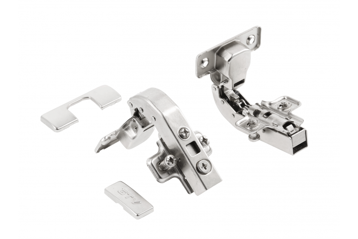 Hydraulic 90° angle hinge, H=0 guide rail, with euro screws, 2 pcs per package