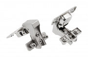 Hydraulic 90° angle hinge, short arm, slide on, H=0 guide with euro screws