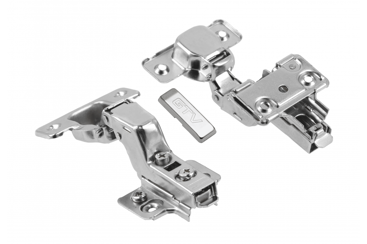 Concealed hinge  with eccentric adjustment of arm and roller, clip on, without euro screws