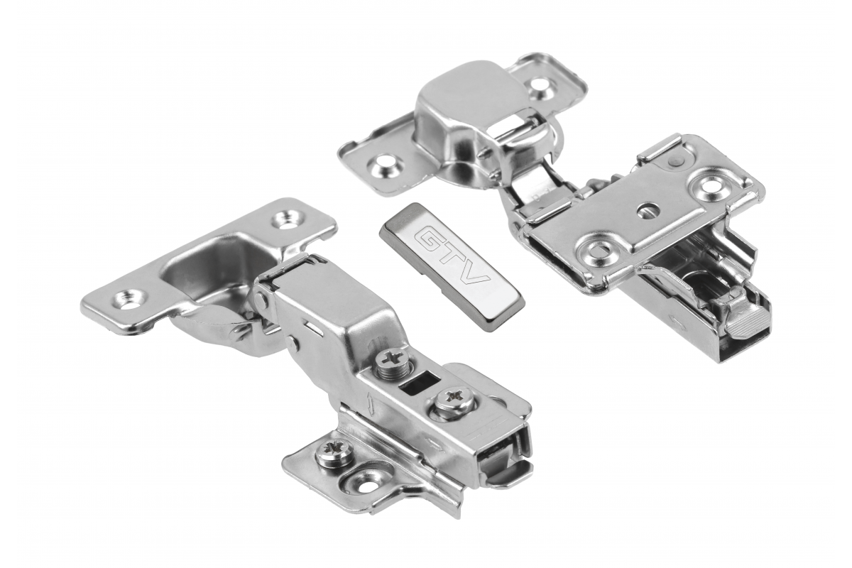Twin hinge with eccentric adjustment of arm and roller, clip on, without euro screws