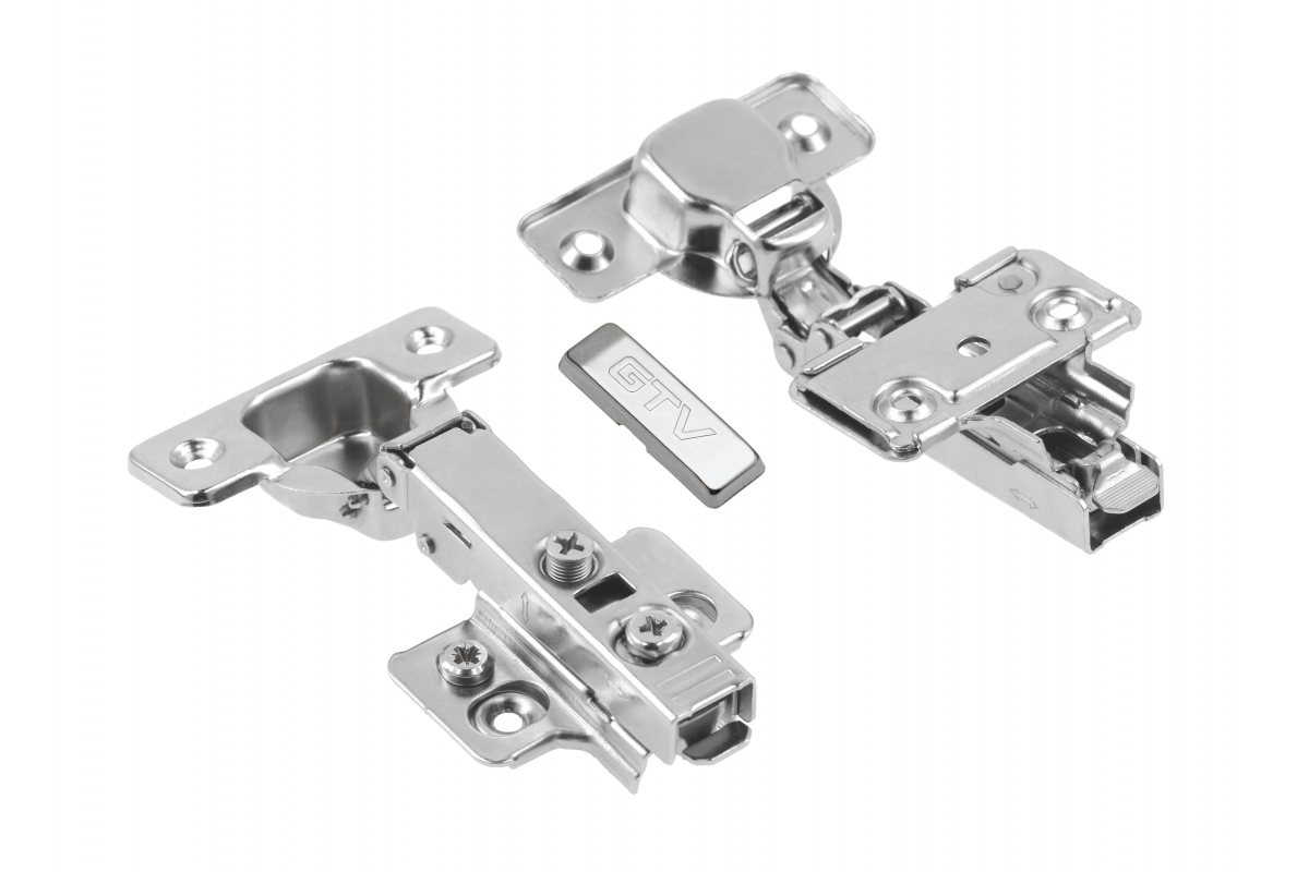 Straight hinge with eccentric adjustment of arm and roller, clip on, without euro screws