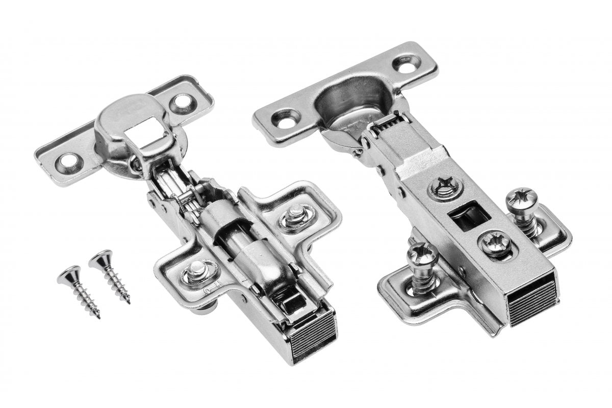 Self-closing mini hinge; H=0; half overlay with euro screw