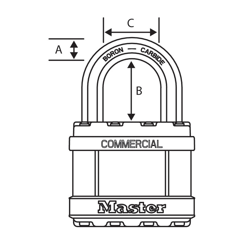 Master Padlock Magnum Laminated Steel Padlock SS Body Boron Shackle M5KALJSTS (Keyed Alike)