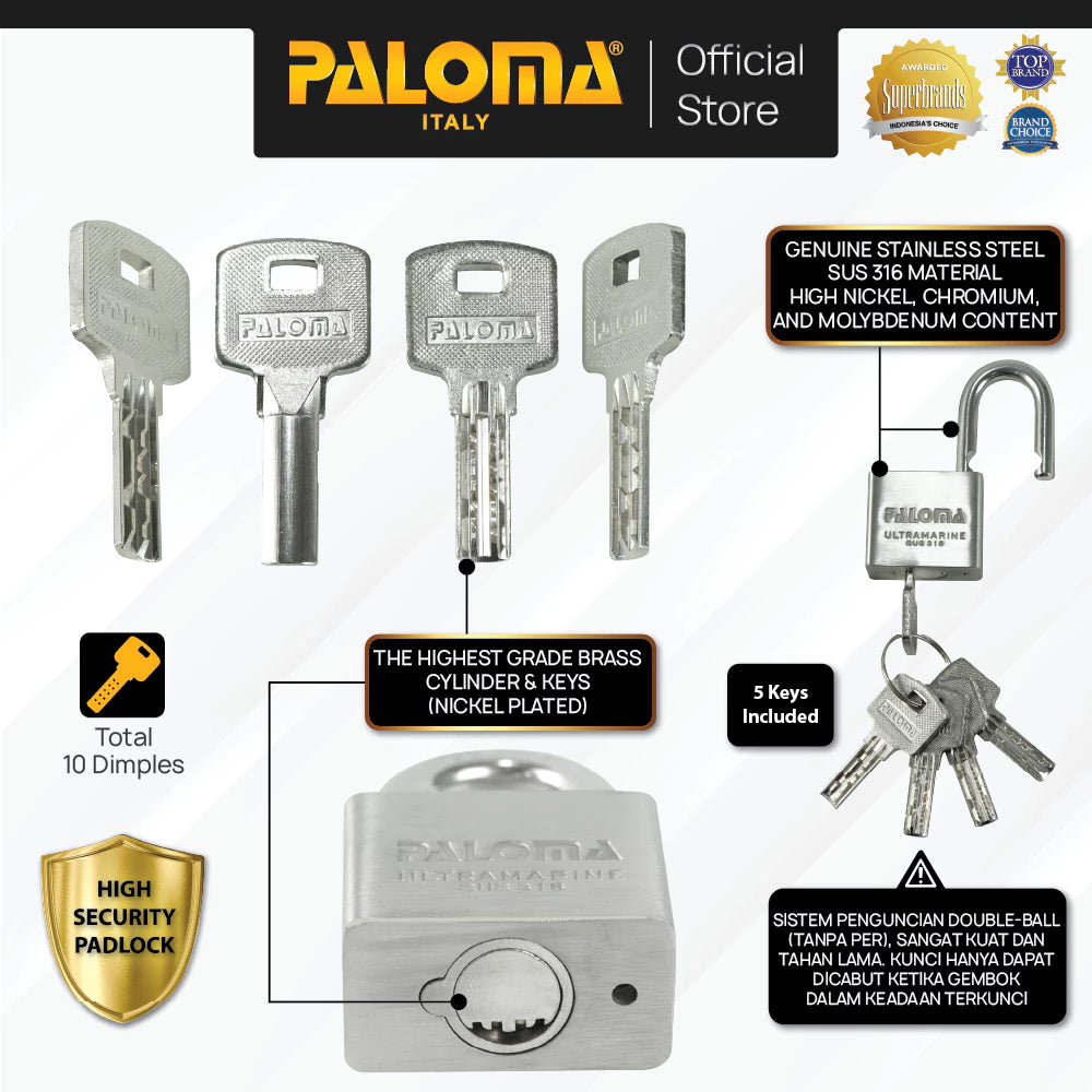 Padlock Ultramarine Stainless Steel SUS 316 PLP 7217 (70mm)