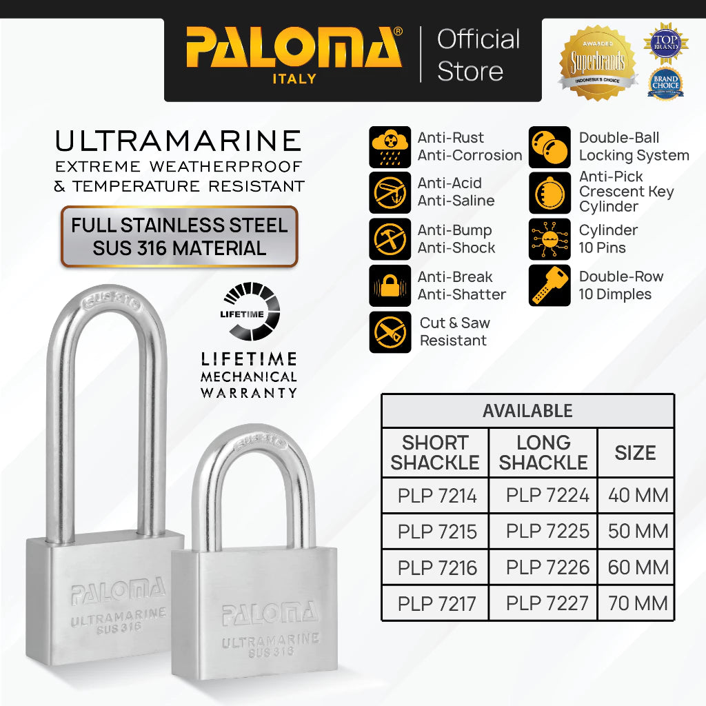 Padlock Ultramarine Stainless Steel SUS 316 PLP 7217 (70mm)