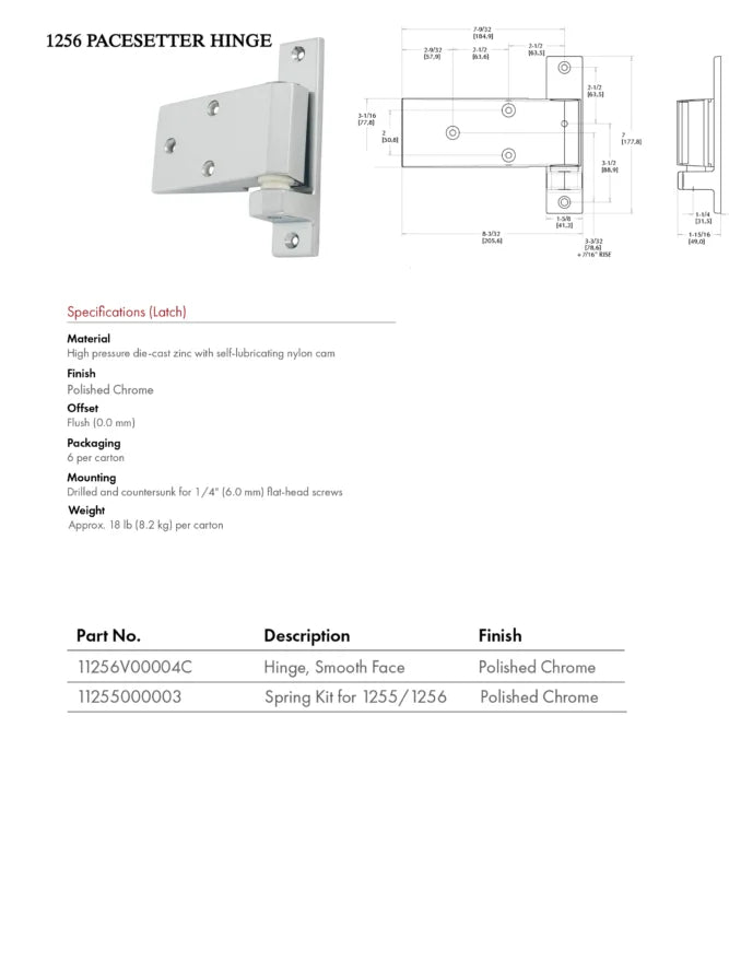 KASON PACESETTER HINGE 1256 with SPRING KIT