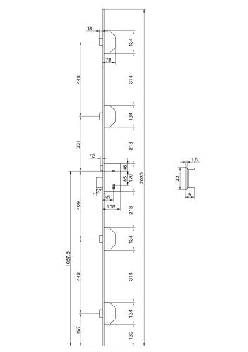 MCM 1801-5-70 Multi point - Deadbolt - U forend: 23x9mm Made in spain (5 points)