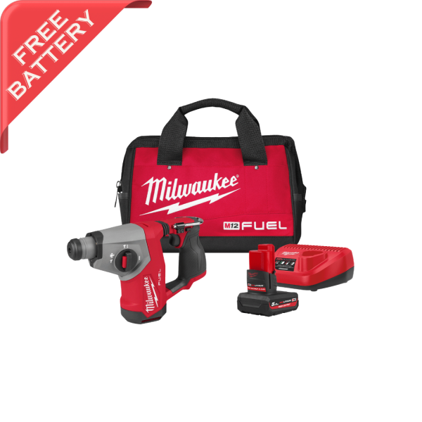 Milwaukee M12 FUEL™ compact 16 mm SDS-plus hammer M12FHAC16-501B + Free 1x M12 5Ah battery