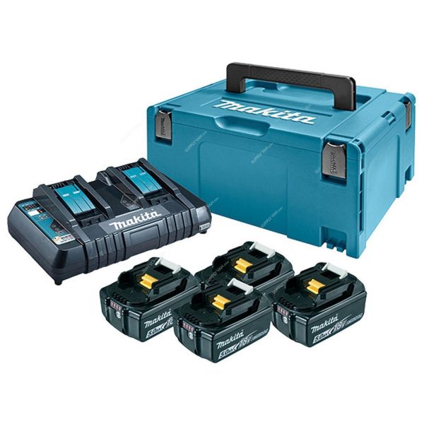 Makita 18V Li-Ion Battery Kit 4X Bl1850B (5Ah) + 1x DC18RD + 1x Makpac 198568-9 MKP3PT184