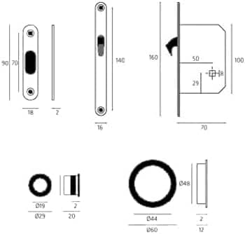 Patio Sliding Door Lock Kit Round Rosette with Lock