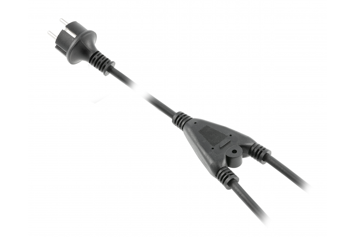 Power Cable Splitter (Double) with Euro Plug, AC230V, rubber, 2m, 3x1mm2, black