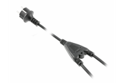 Divisor doble de cable de alimentación con clavija Euro, AC230V, goma, 2m, 3x1mm2, negro
