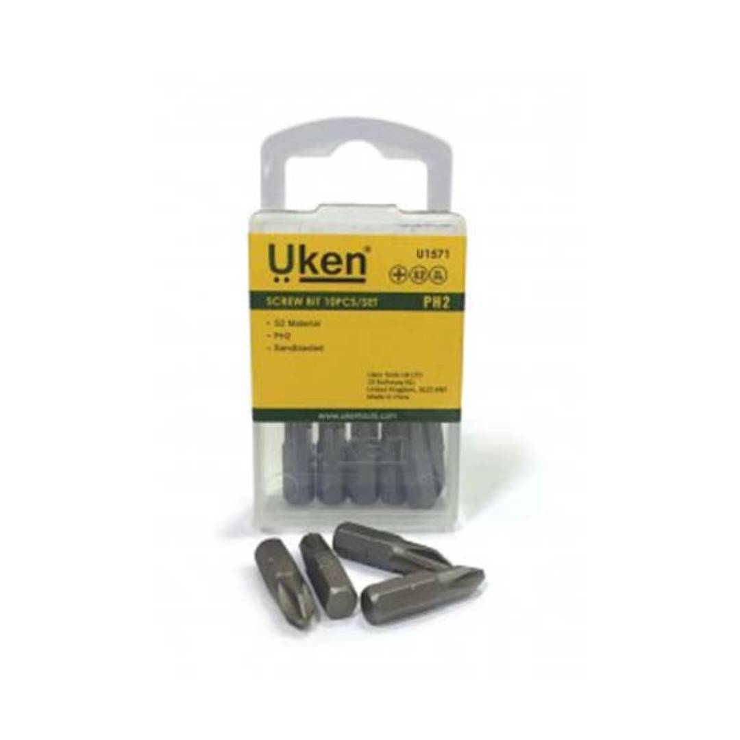 UKEN U1571 Screw Bit 10Pcs Set Ph2X25Mm